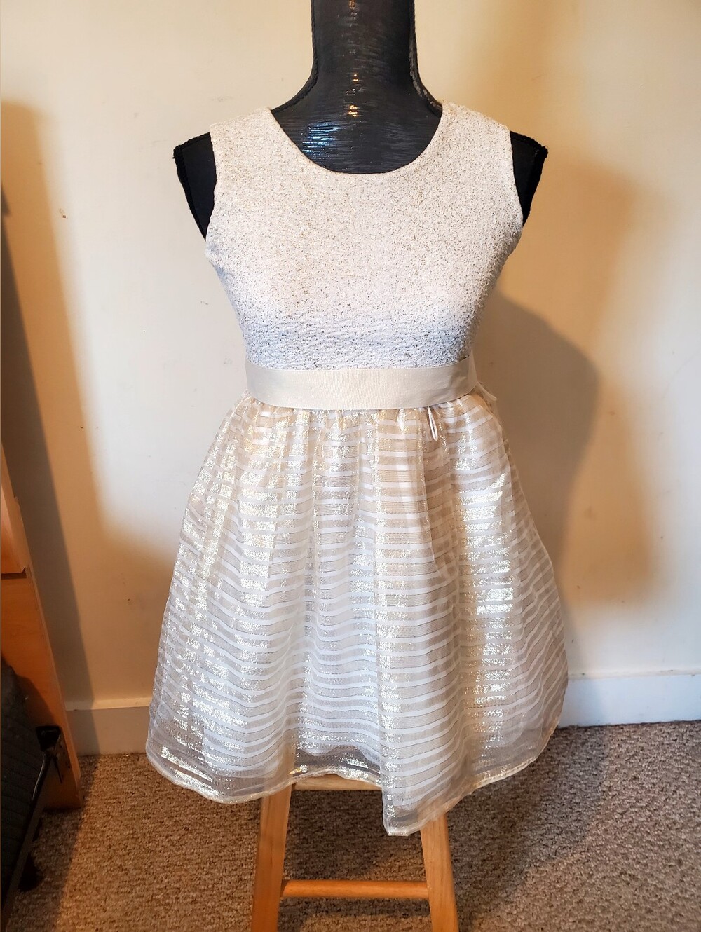 Place Cream and Gold Party Dress for Girls